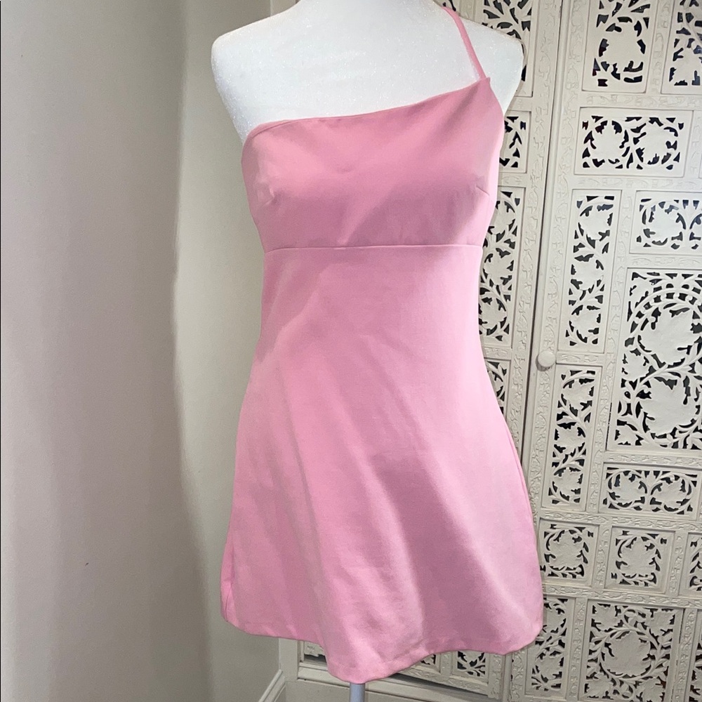 Asymmetric One-Shoulder Pink Mini Dress